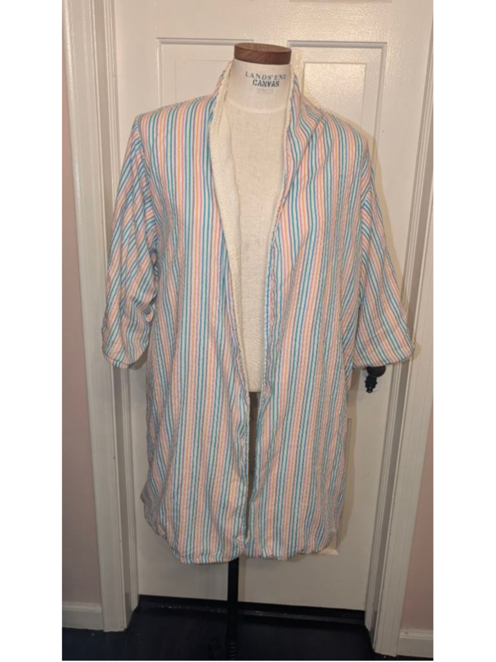 vintage 70s Terry Togs by Rice S Striped Robe in White and Multicolor